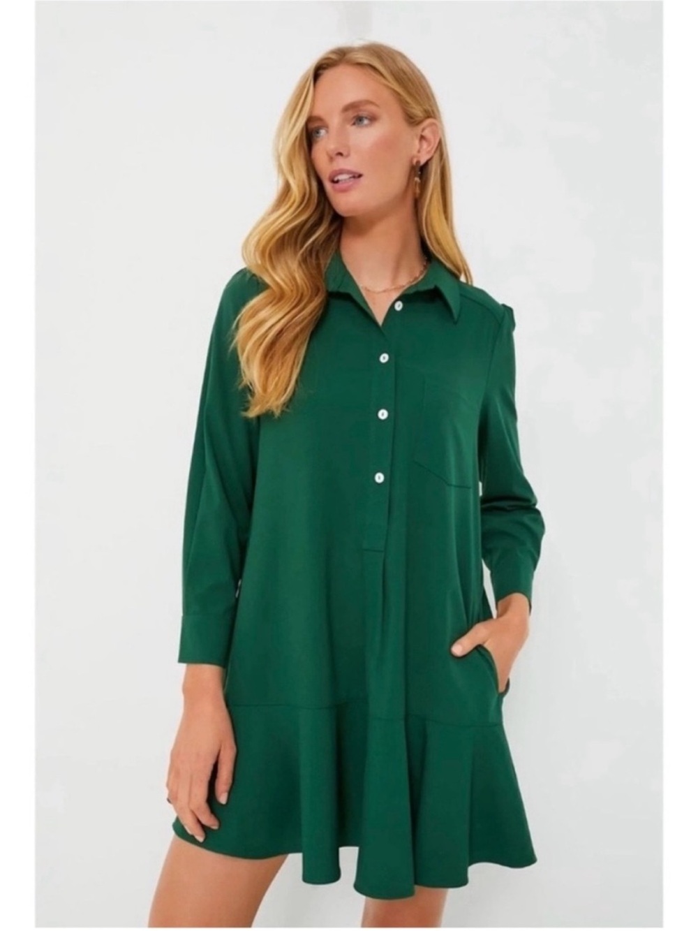 Tuckernuck Emerald Green Long-Sleeve Button Shirt Dress - Picture 2 of 4